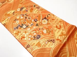 山並に鶴・松竹梅・宝尽くし模様織り出し　袋帯